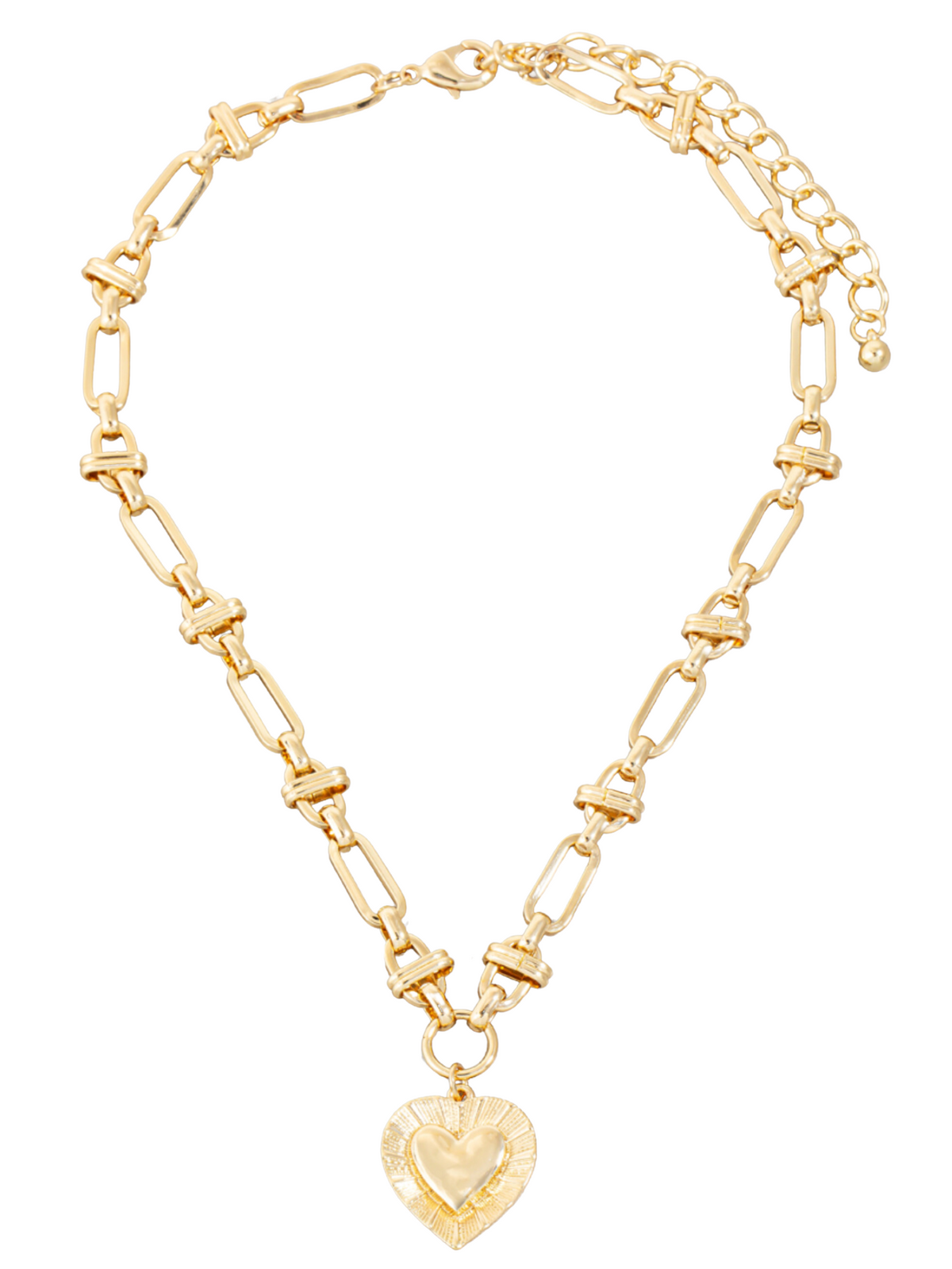 Metallic Heart Pendant Intricate Chain Necklace
