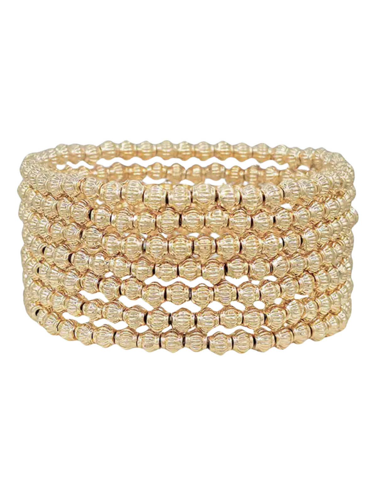 Water Resistant Gold Textured 4mm Beaded Set of 6 Stretch Bracelet