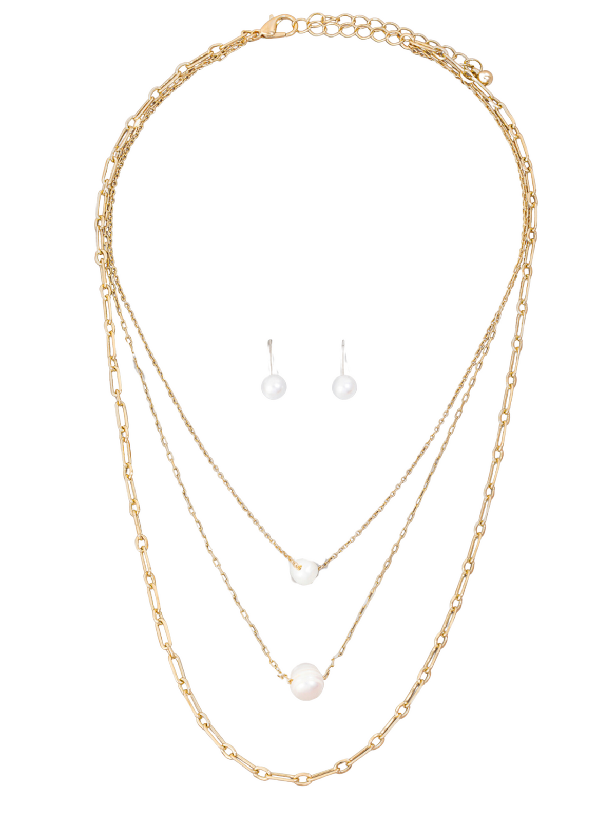 Double Pearl Charms Layered Chain Necklace Set