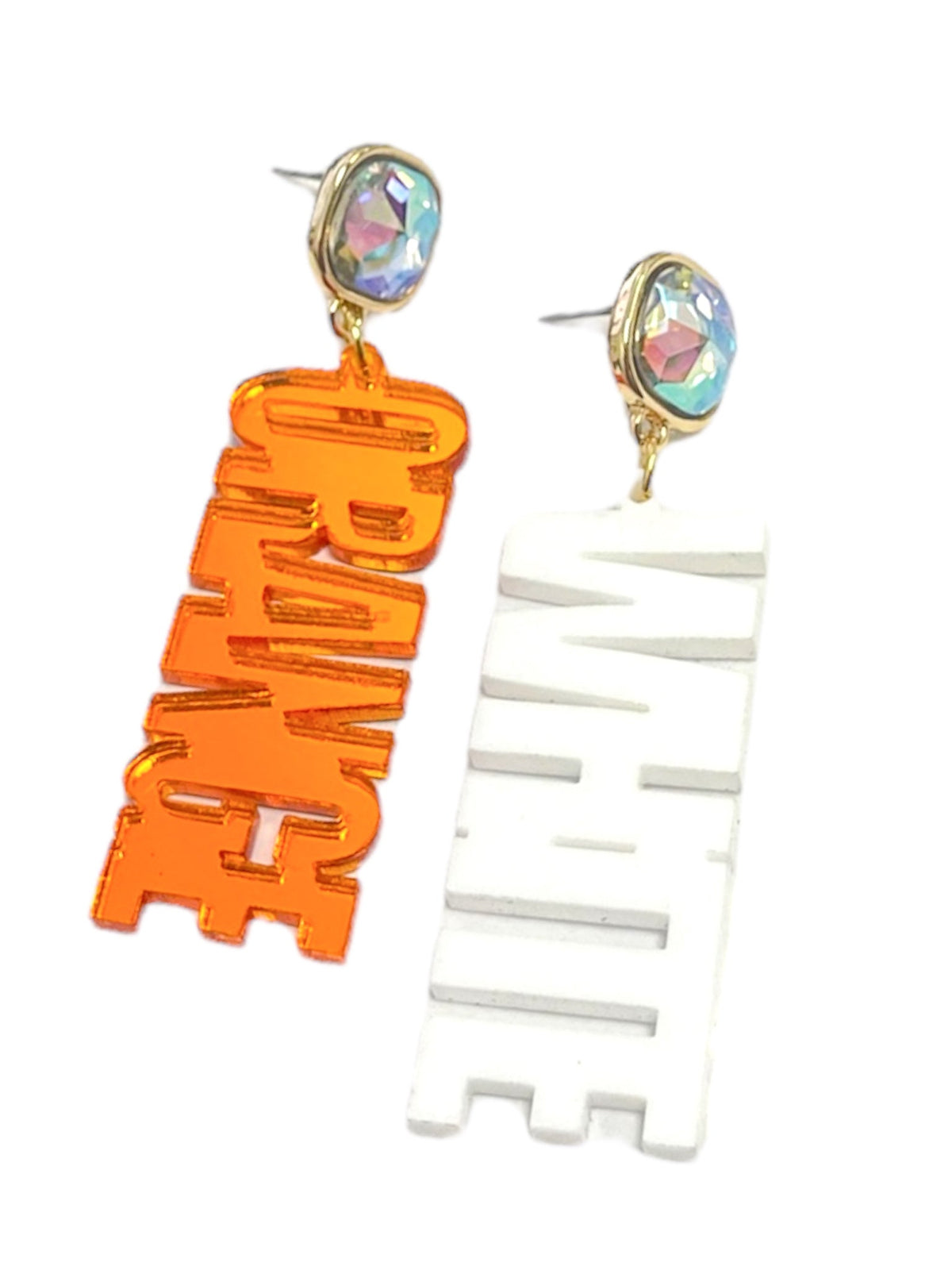 Orange and White Acrylic Dangle Earrings